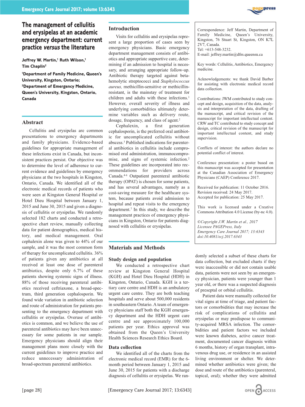 The Management of Cellulitis and Erysipelas at an Academic