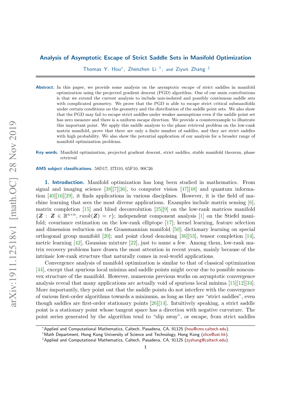 Analysis of Asymptotic Escape of Strict Saddle Sets in Manifold Optimization