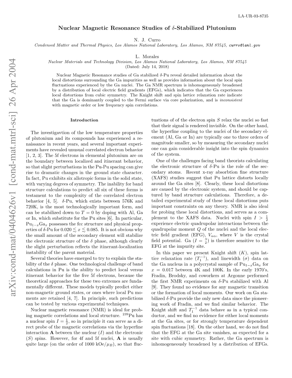 Arxiv:Cond-Mat/0404626V1