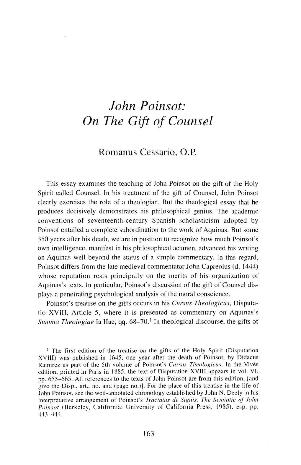 13. John Poinsot: on the Gift of Counsel