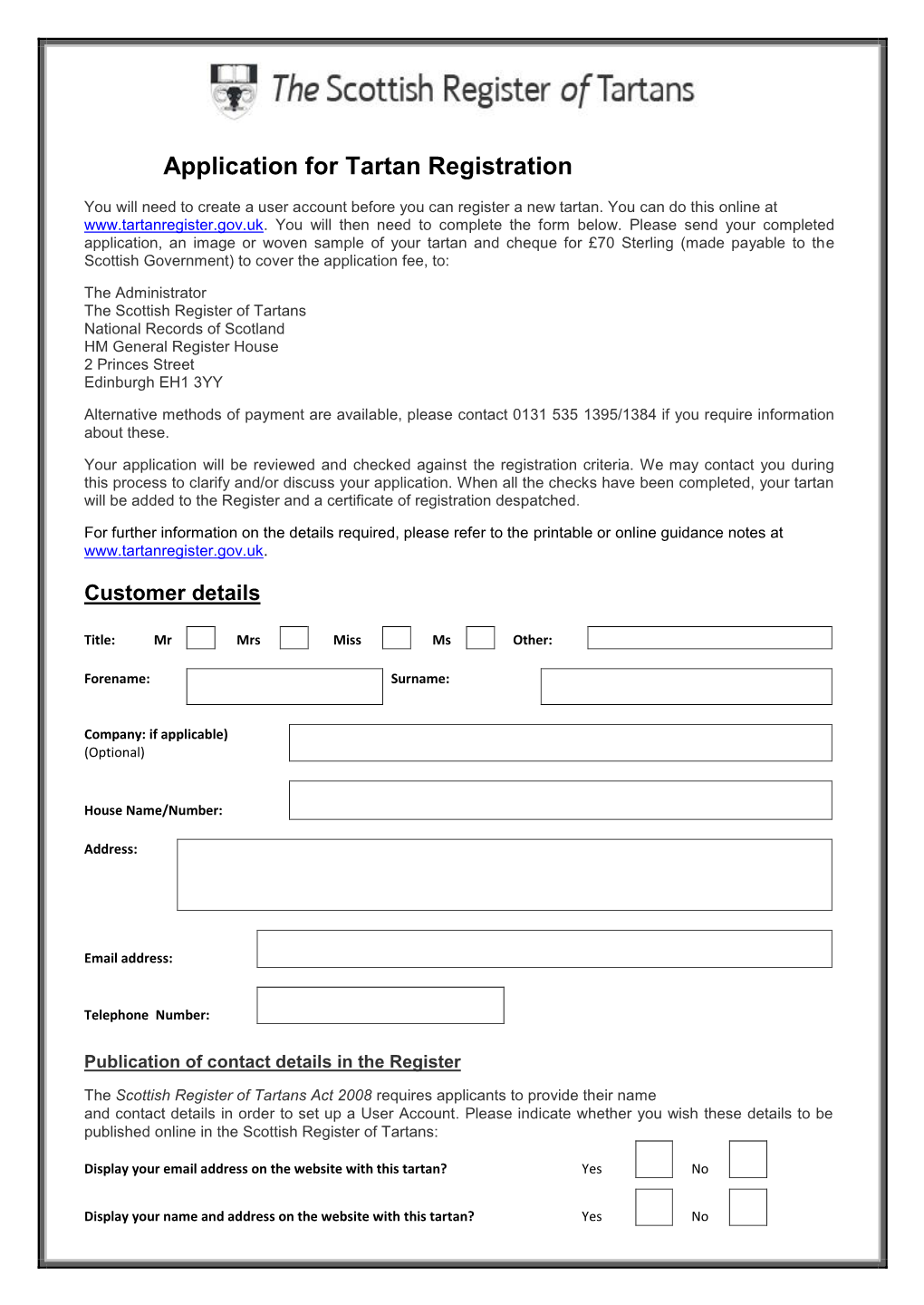 Application for Tartan Registration