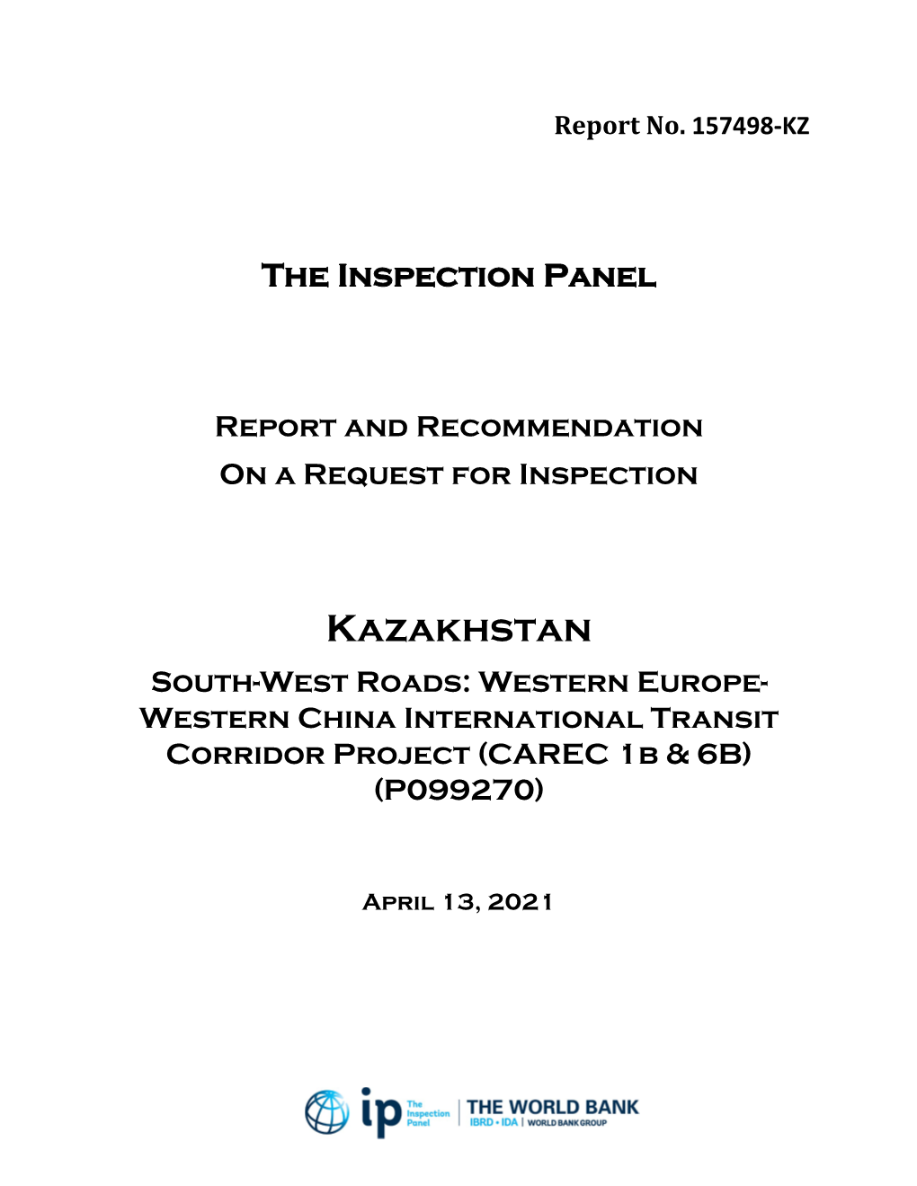 Inspection Panel Report and Recommendation on a Request for Inspection