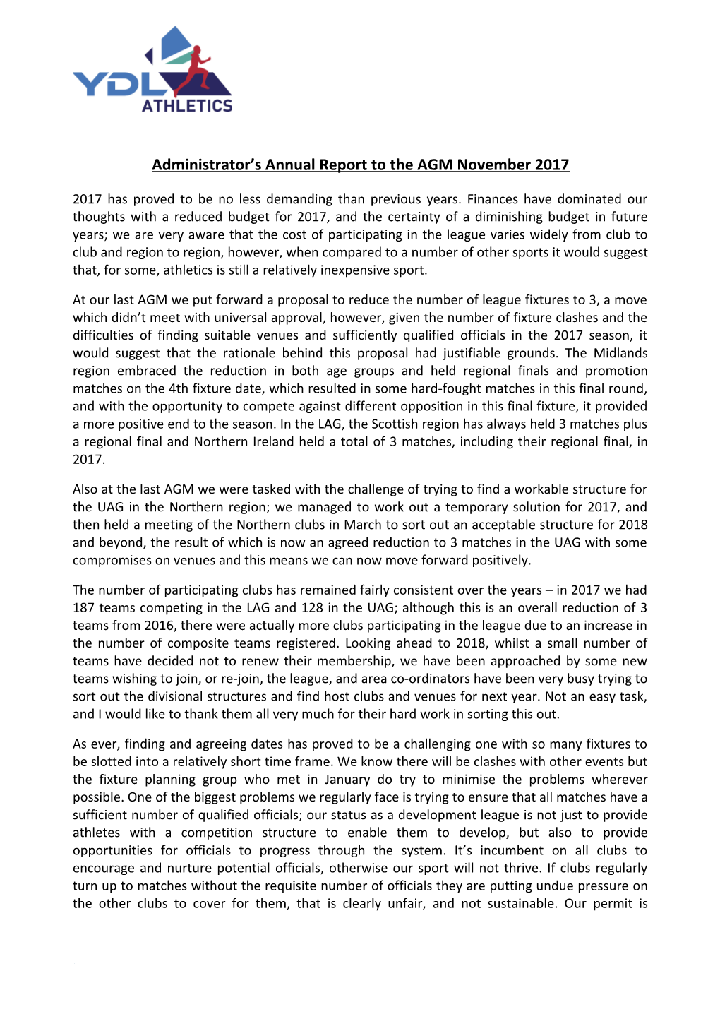 Administrator S Annual Report to the AGM November 2017