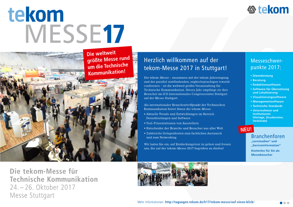 Herzlich Willkommen Auf Der Tekom-Messe 2017 in Stuttgart!