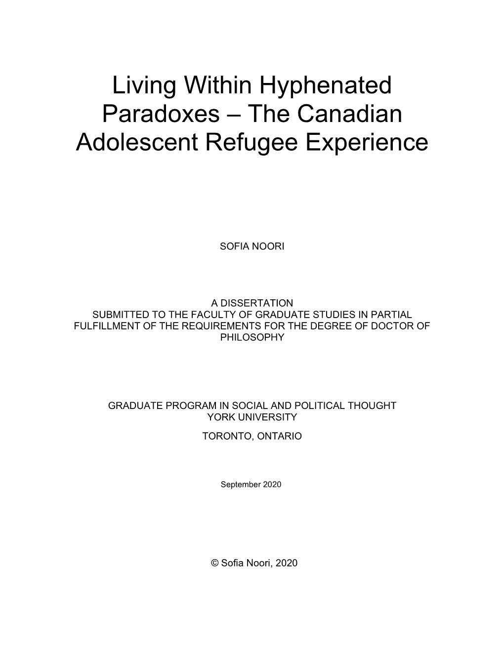 The Canadian Adolescent Refugee Experience