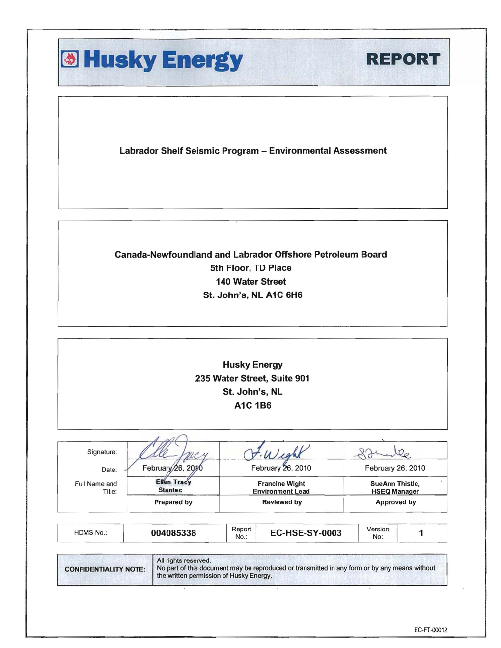 Husky Energy REPORT I