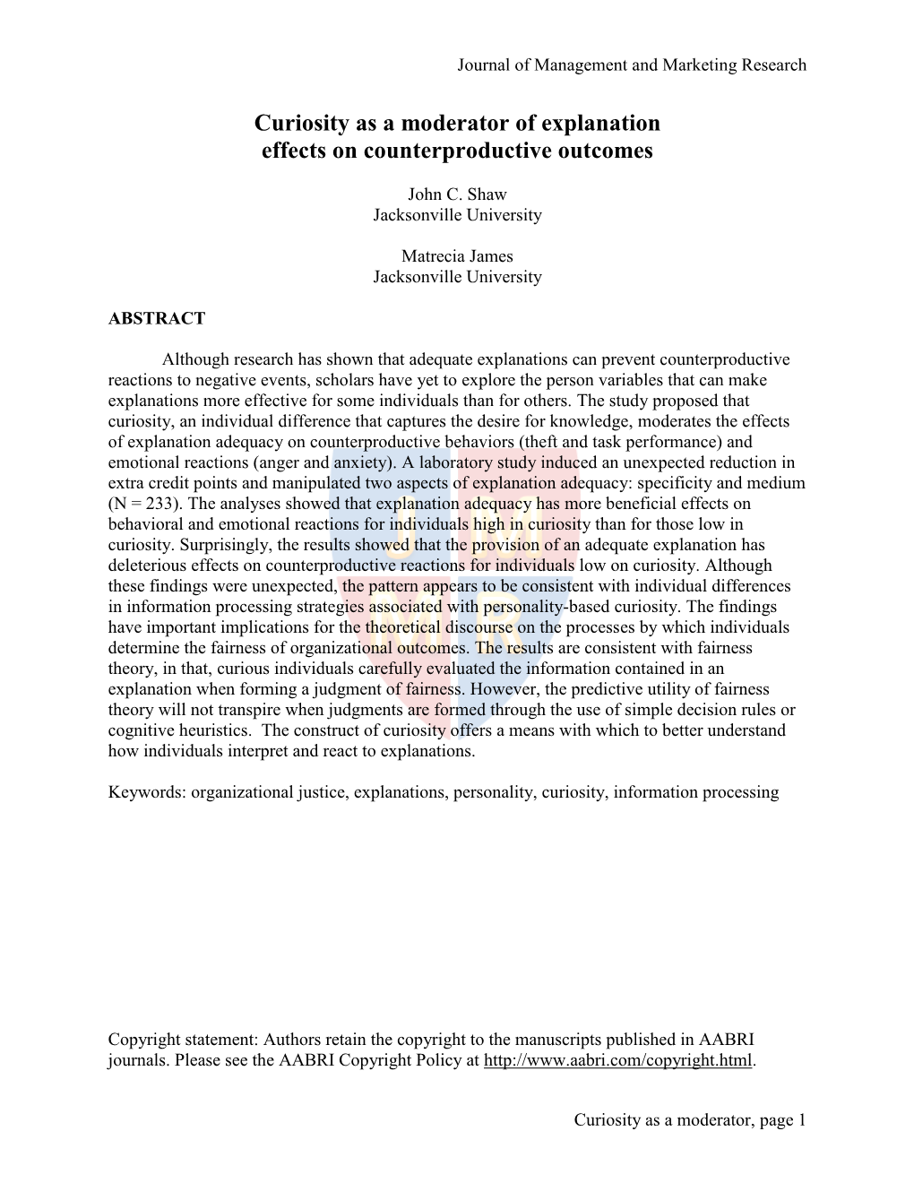 Curiosity As a Moderator of Explanation Effects on Counterproductive Outcomes