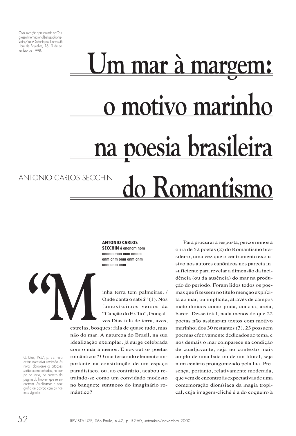 Um Mar À Margem: O Motivo Marinho Na Poesia Brasileira Do Romantismo