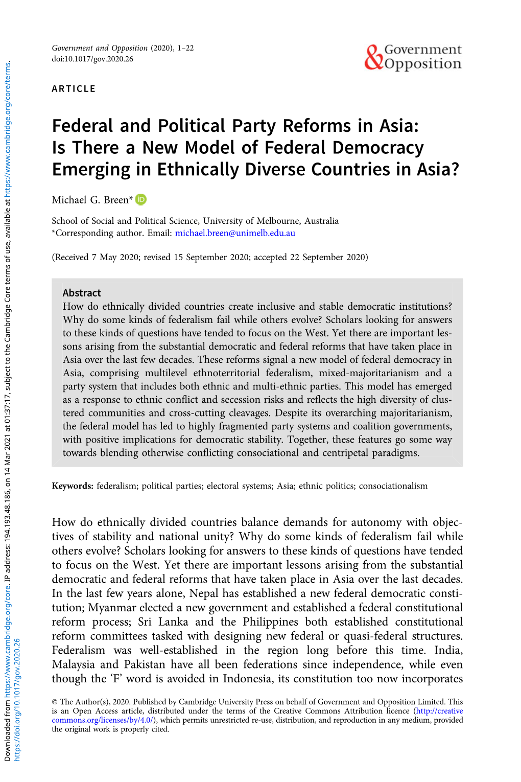 Federal and Political Party Reforms in Asia