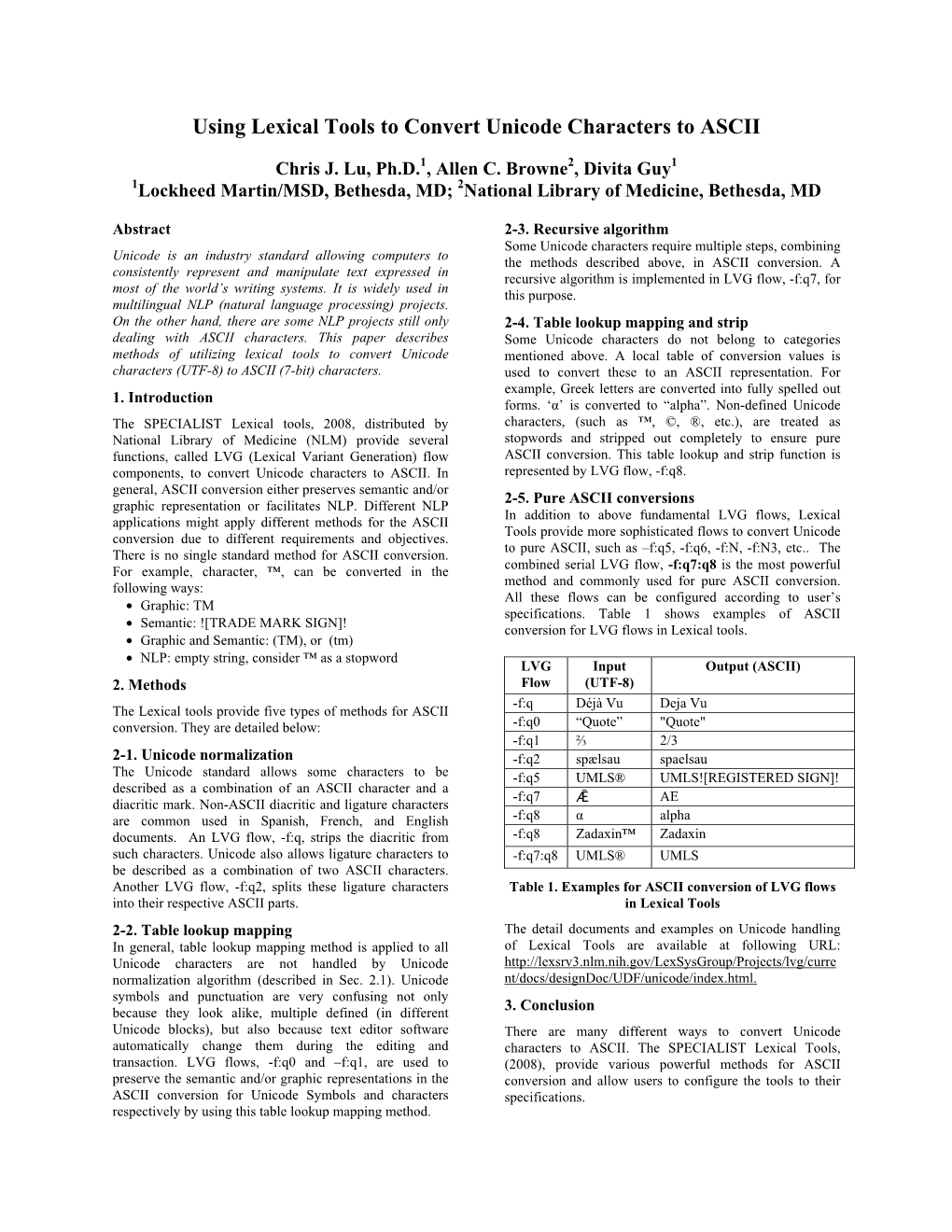 Using Lexical Tools to Convert Unicode Characters to ASCII