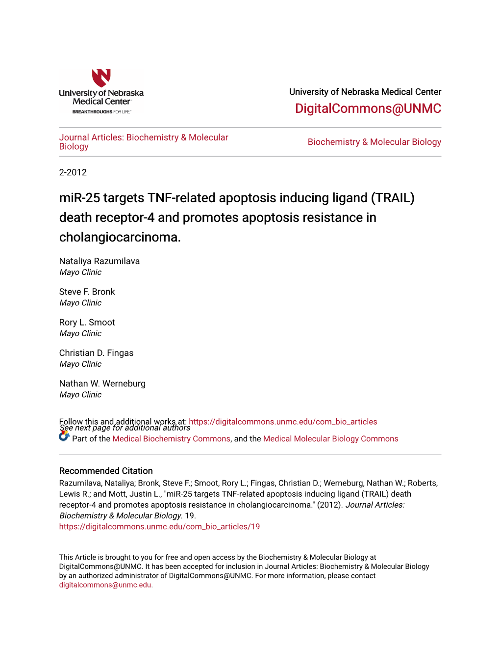 (TRAIL) Death Receptor-4 and Promotes Apoptosis Resistance in Cholangiocarcinoma