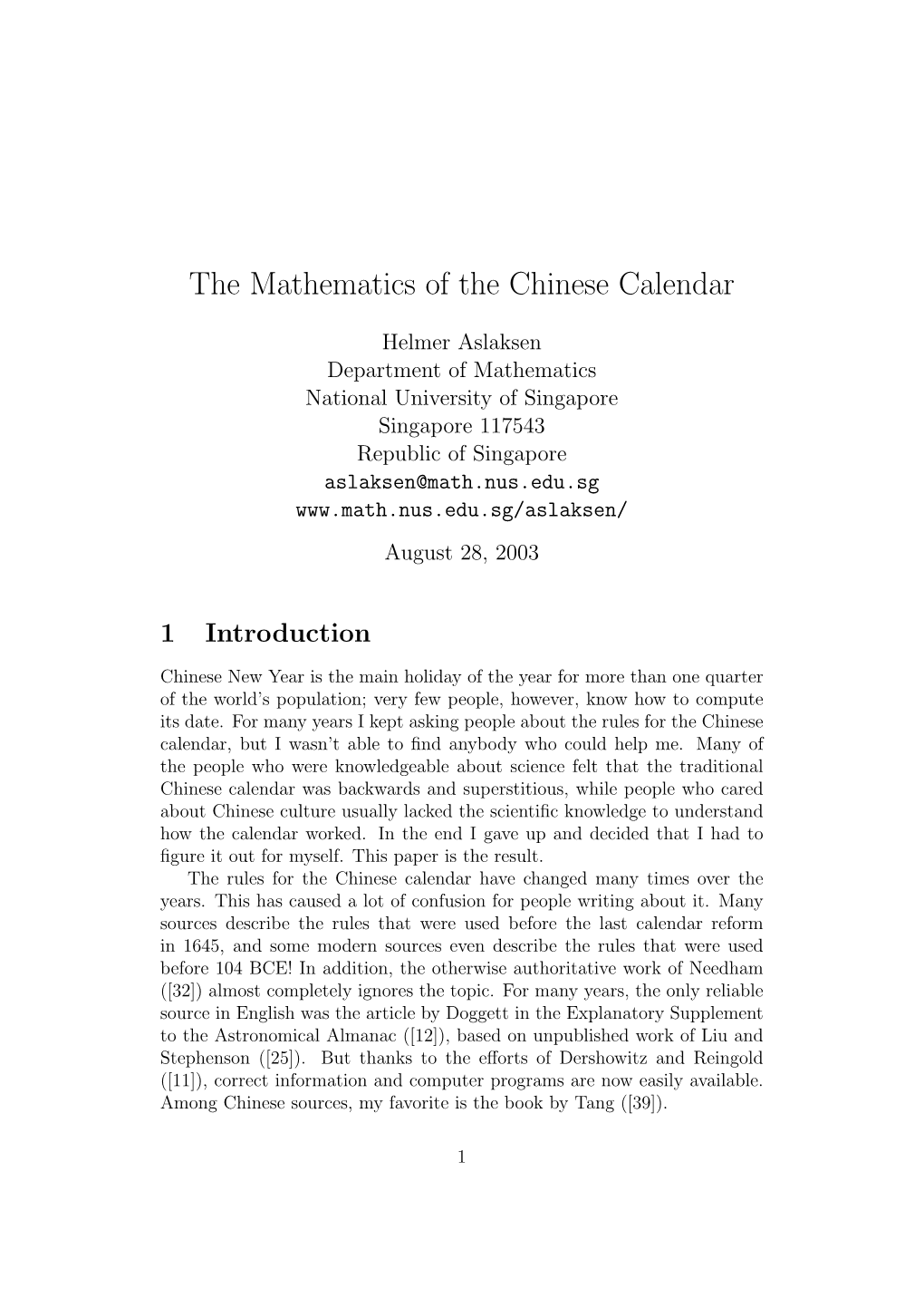 The Mathematics of the Chinese Calendar