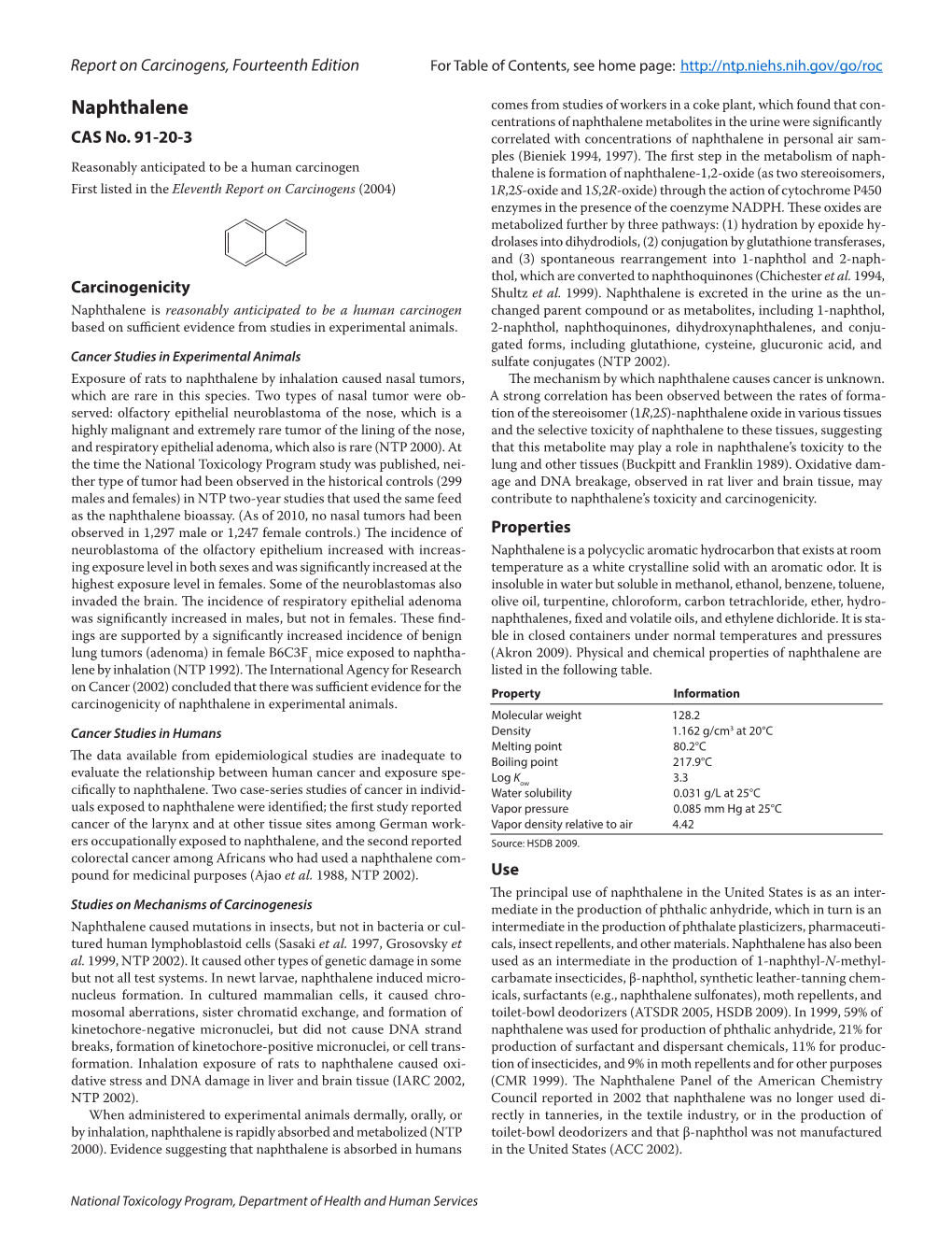 Report on Carcinogens, Fourteenth Edition for Table of Contents, See Home Page