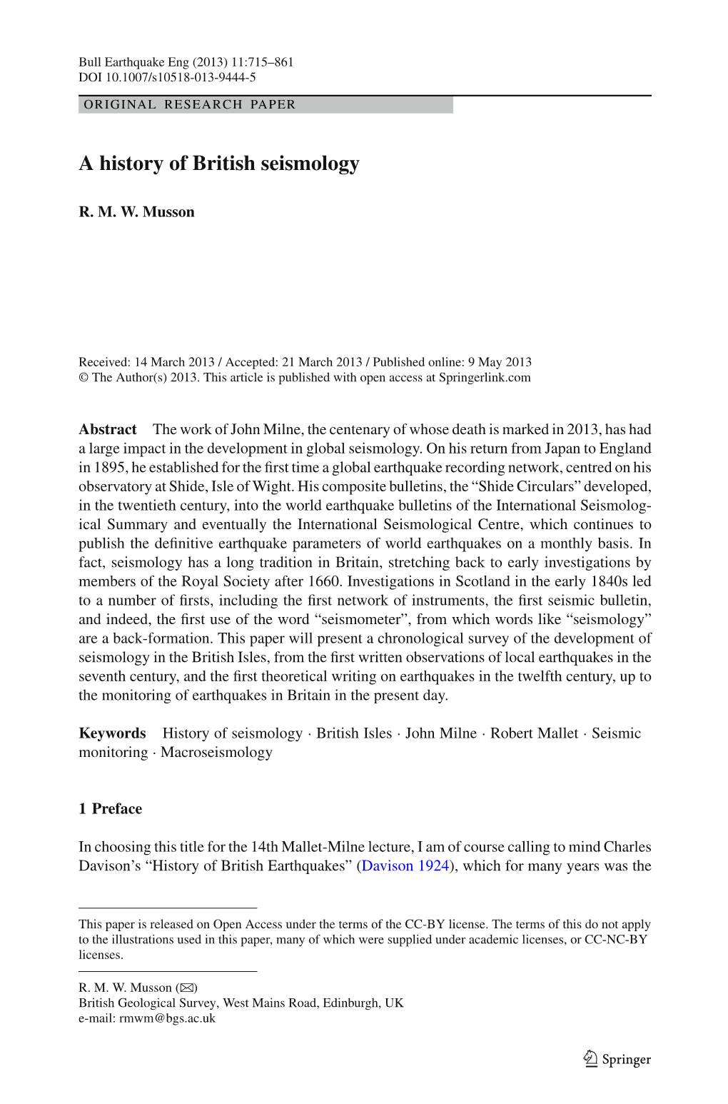 A History of British Seismology