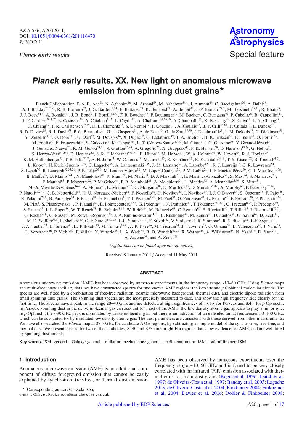 Planck Early Results. XX. New Light on Anomalous Microwave Emission from Spinning Dust Grains