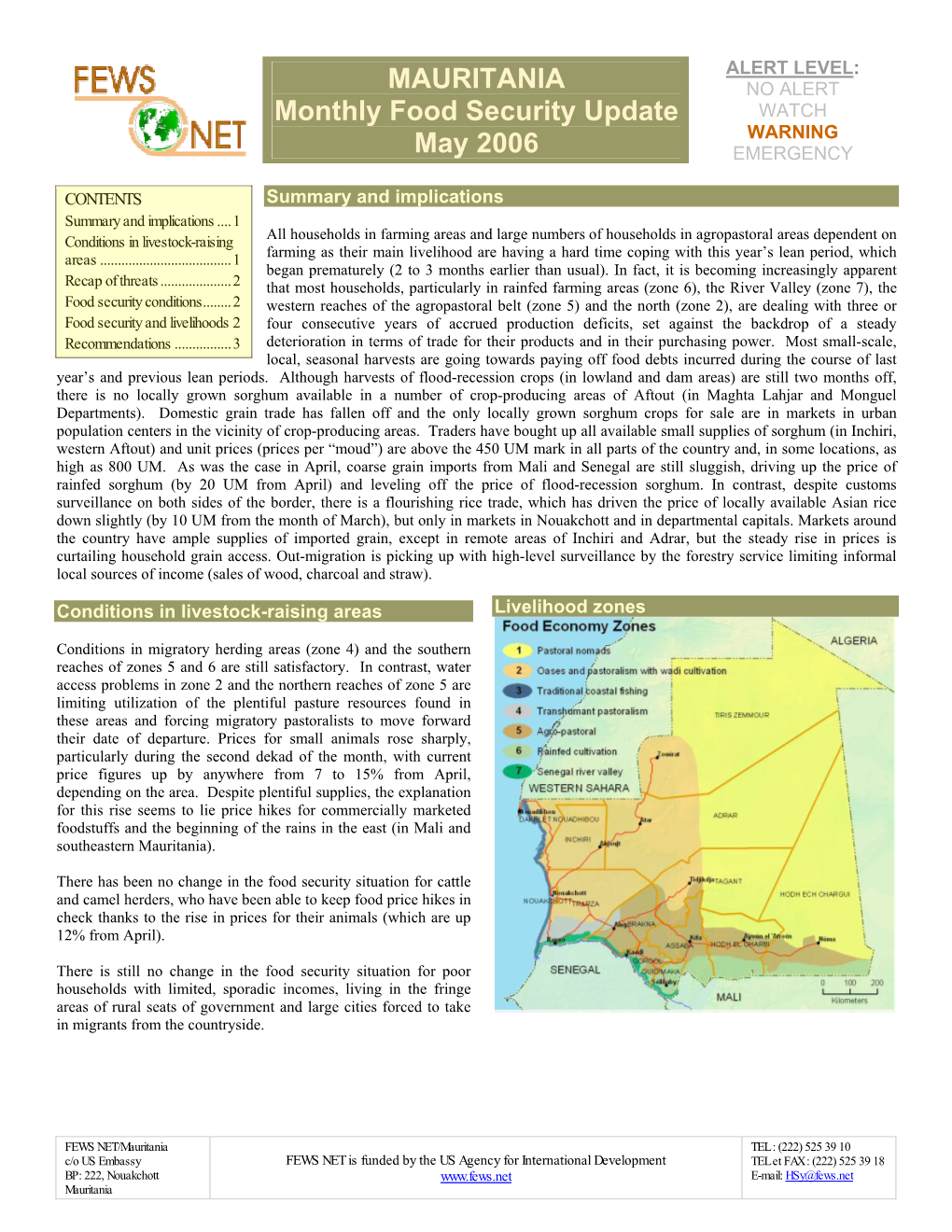MAURITANIA Monthly Food Security Update May 2006