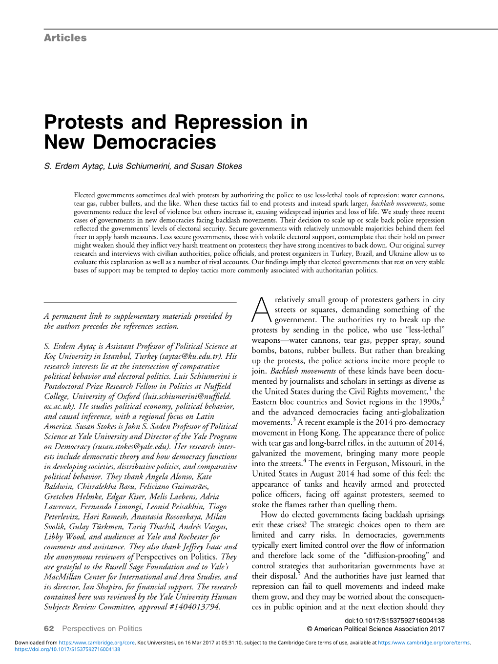 Protests and Repression in New Democracies