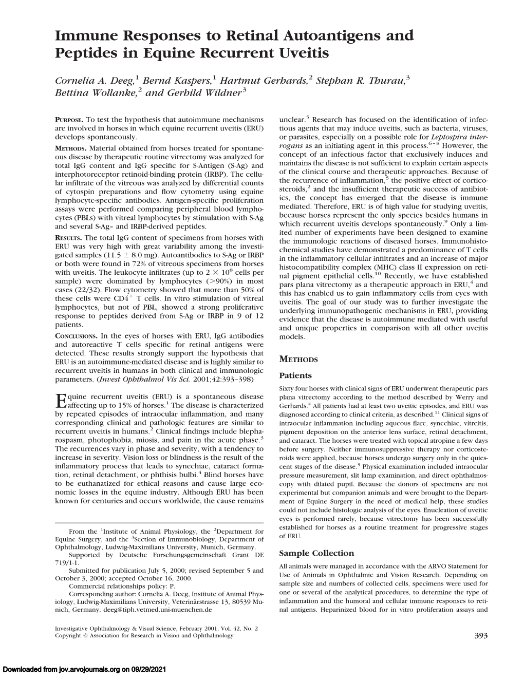 Immune Responses to Retinal Autoantigens and Peptides in Equine Recurrent Uveitis