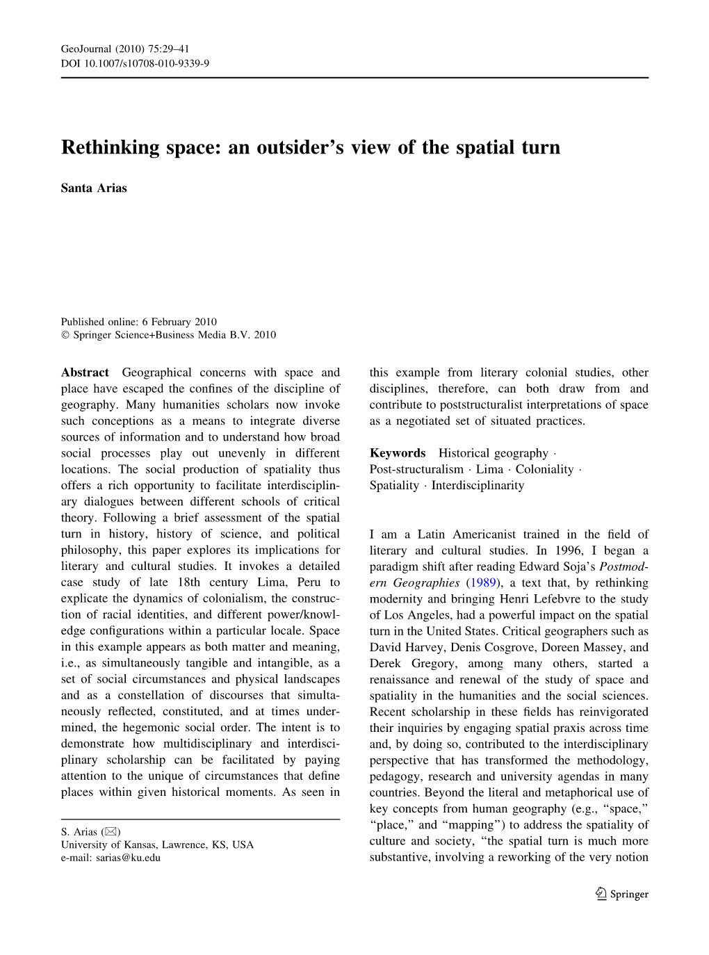 Rethinking Space: an Outsider's View of the Spatial Turn