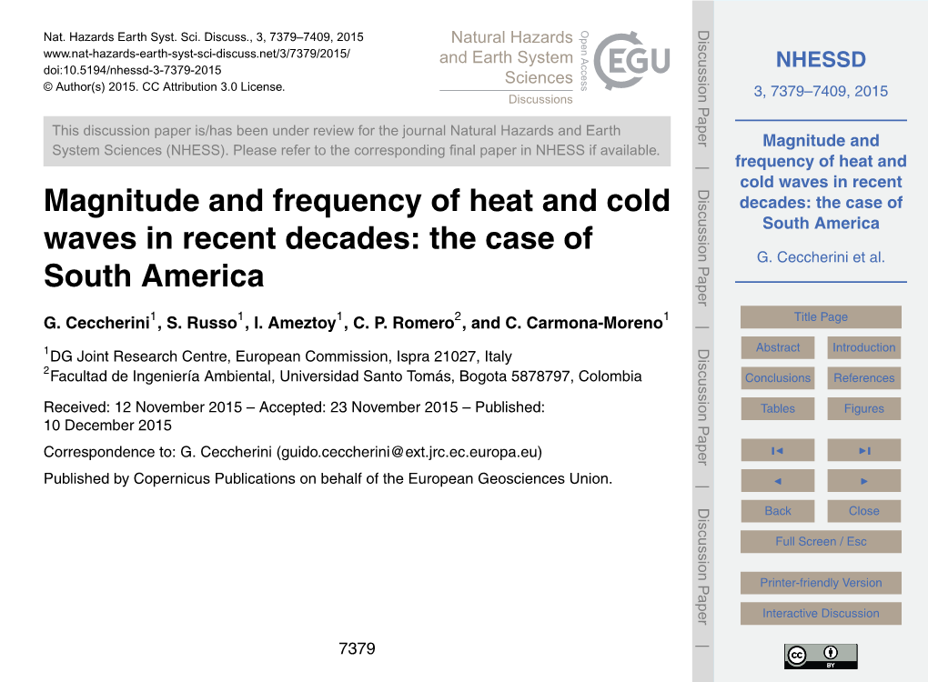 Magnitude and Frequency of Heat and Cold Waves in Recent Table 1