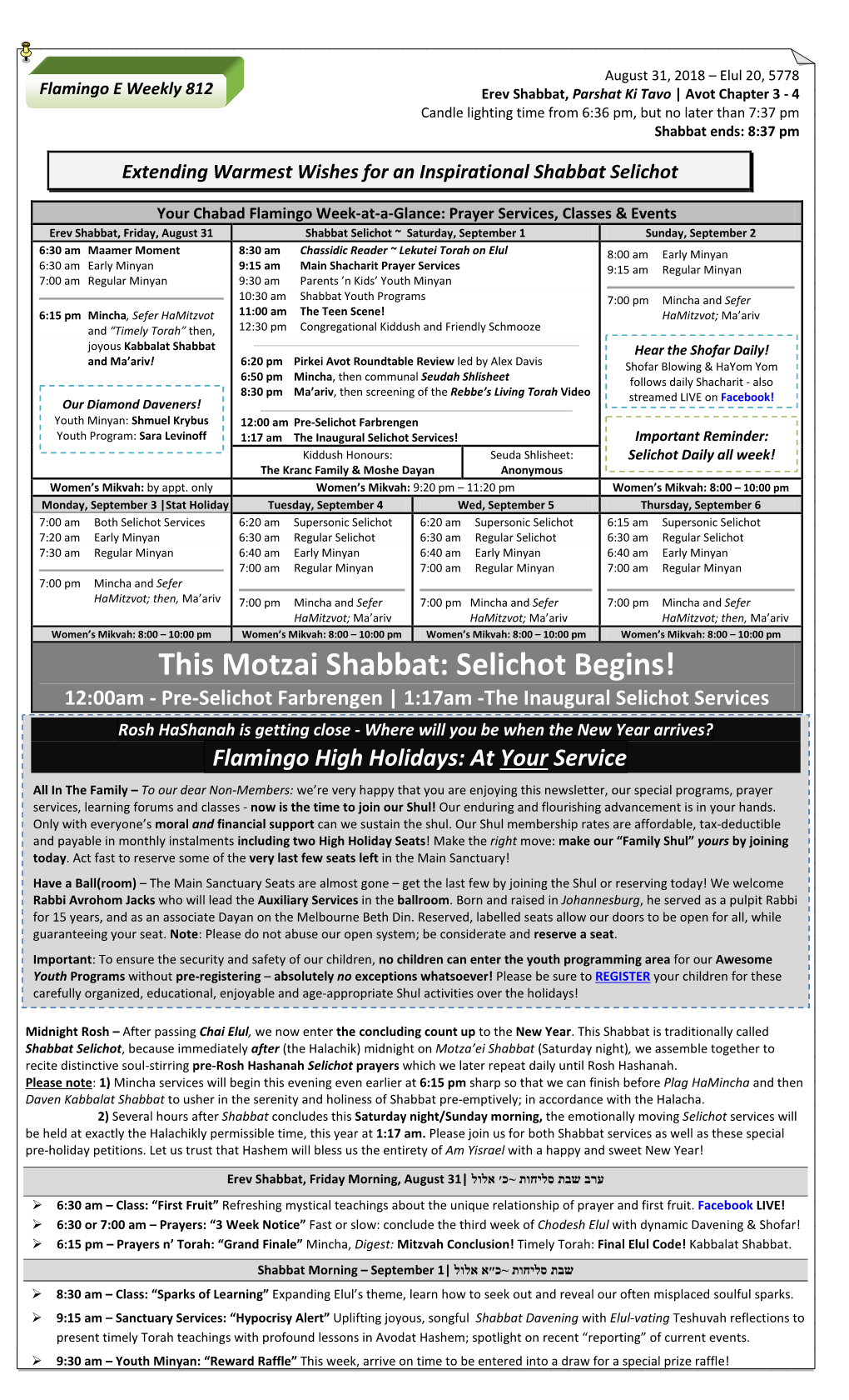 This Motzai Shabbat: Selichot Begins!