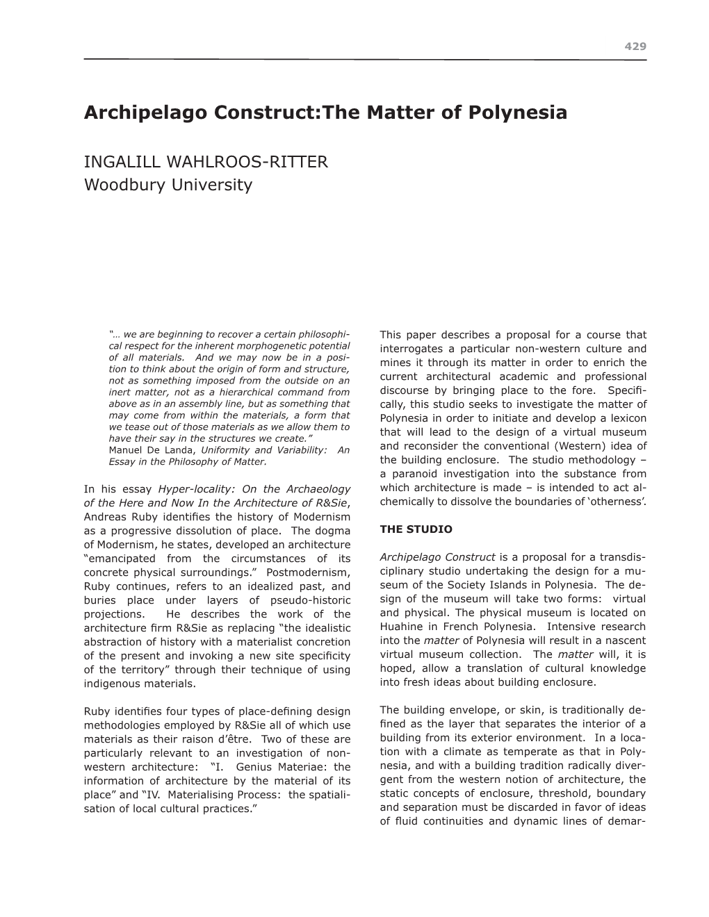 Archipelago Construct:The Matter of Polynesia