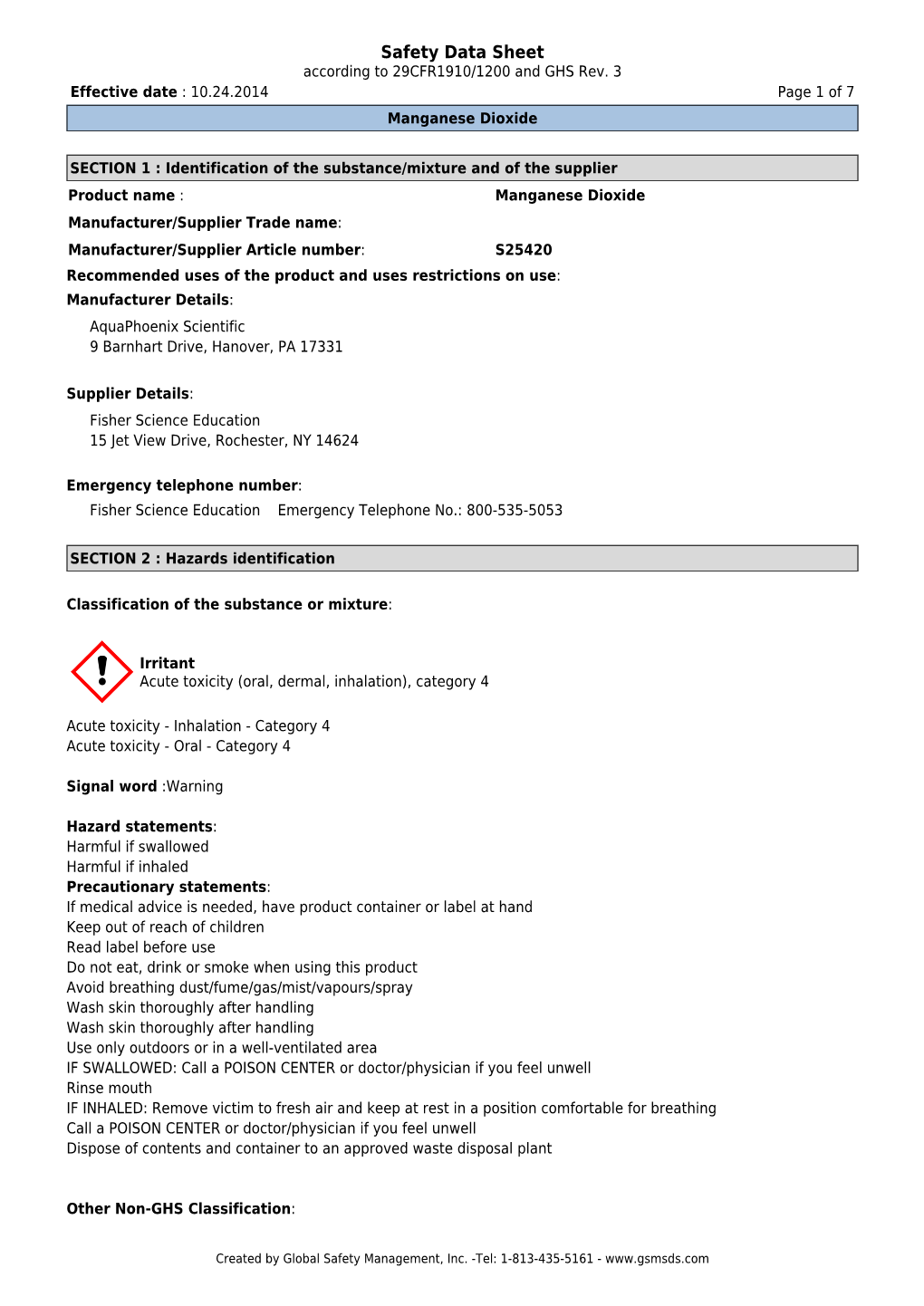 Safety Data Sheet According to 29CFR1910/1200 and GHS Rev