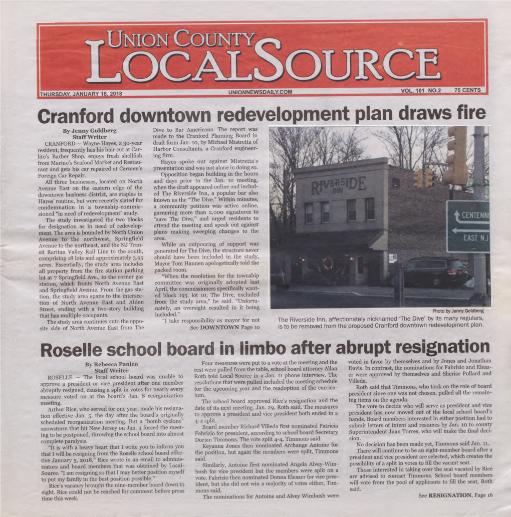Cranford Downtown Redevelopment Plan Draws Fire Roselle School Board in Limbo After Abrupt Resignation