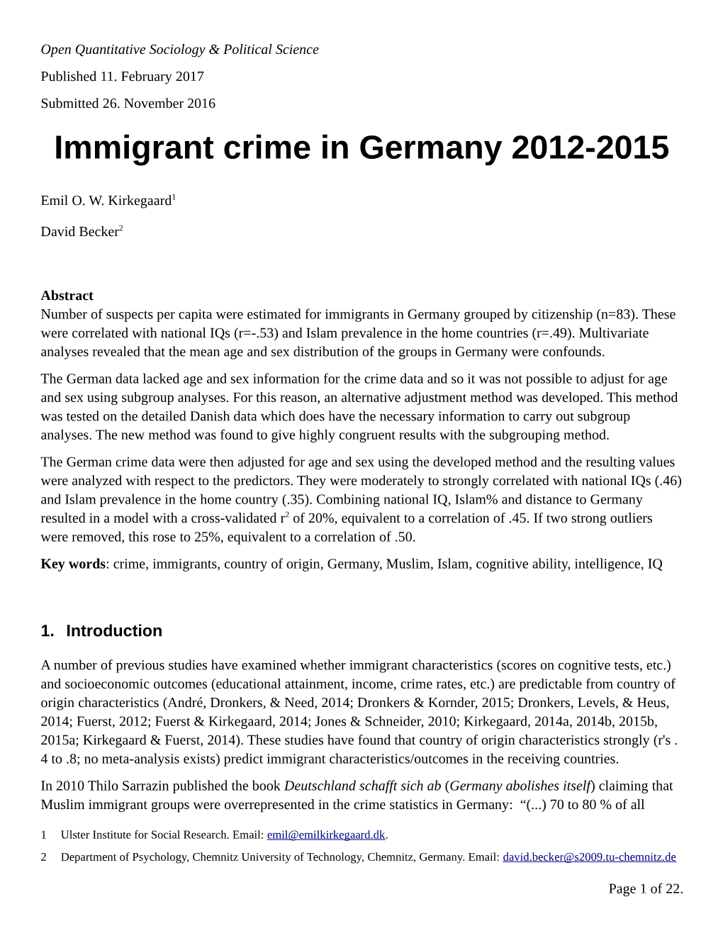 Immigrant Crime in Germany 2012-2015