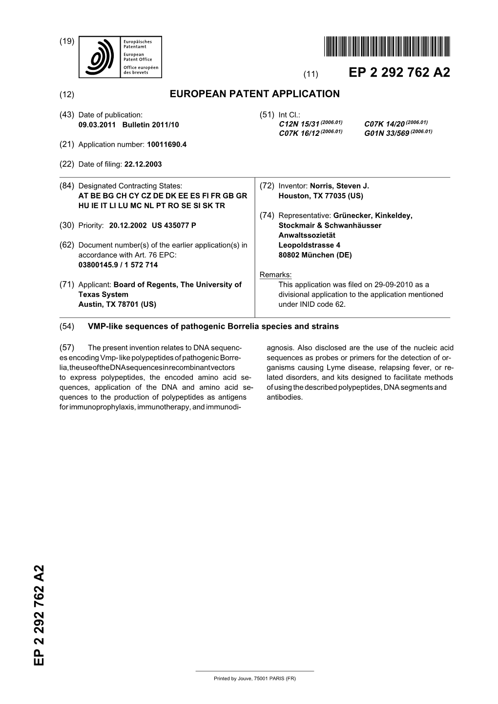 VMP-Like Sequences of Pathogenic Borrelia Species and Strains