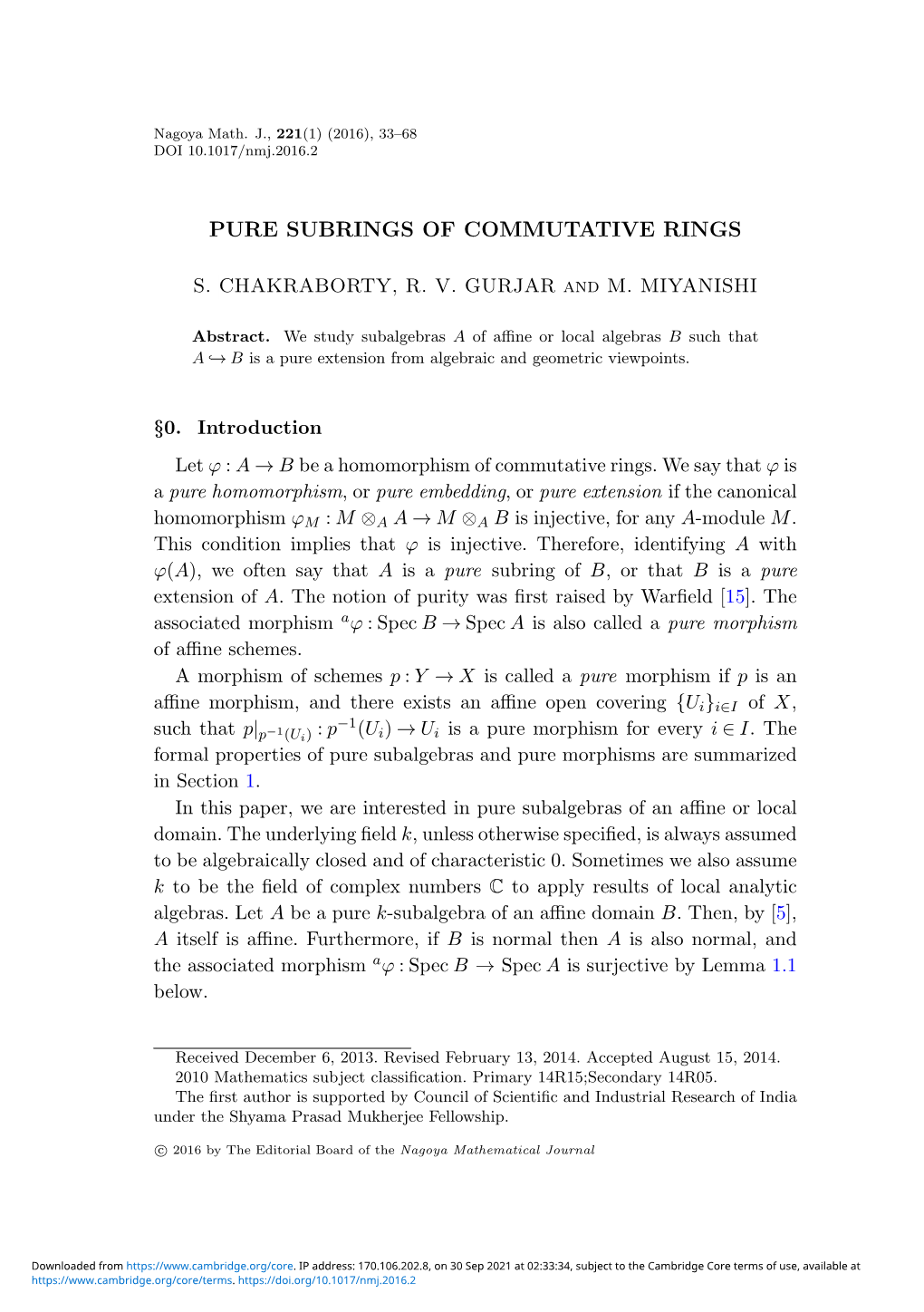 Pure Subrings of Commutative Rings