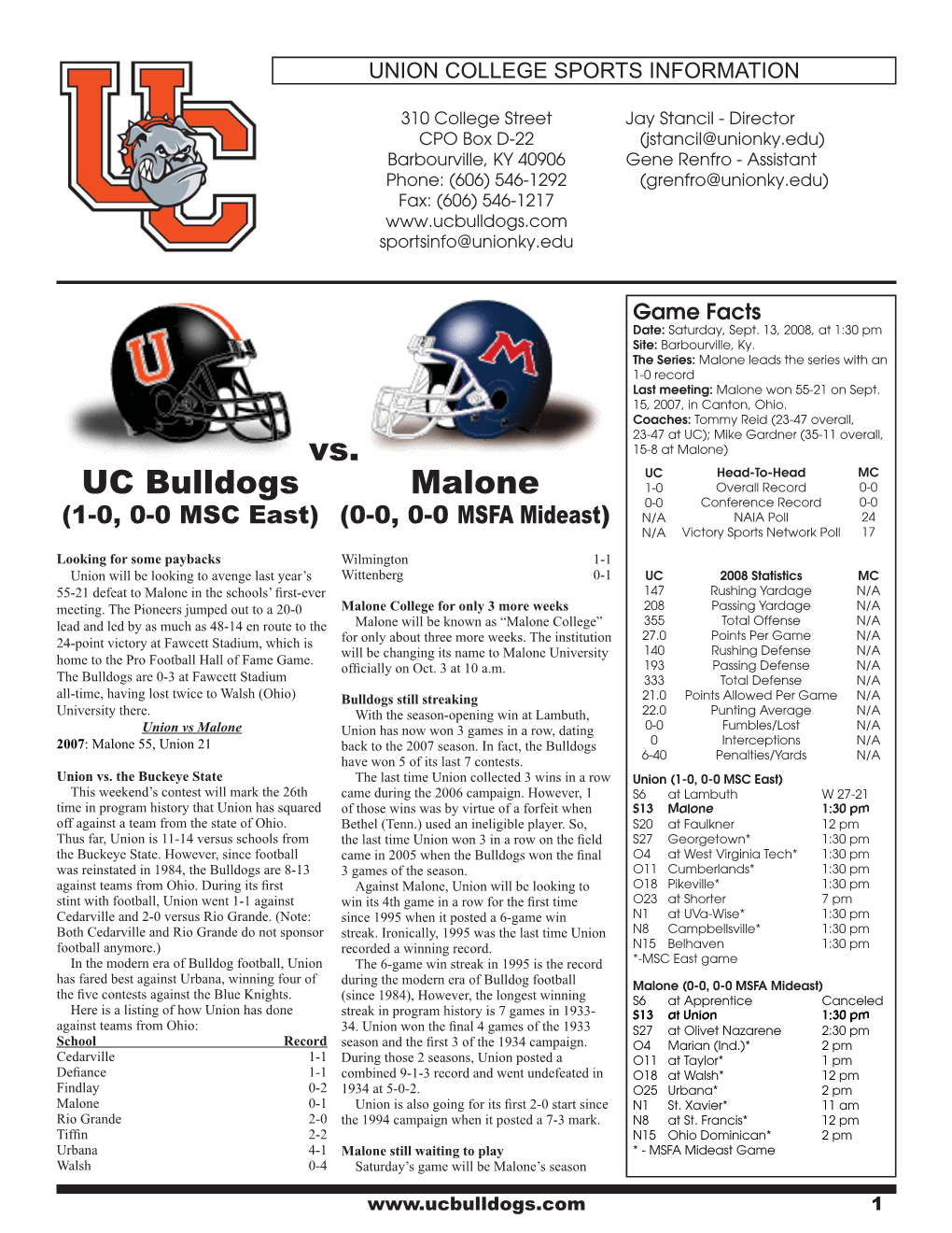 UC Bulldogs Vs. Malone