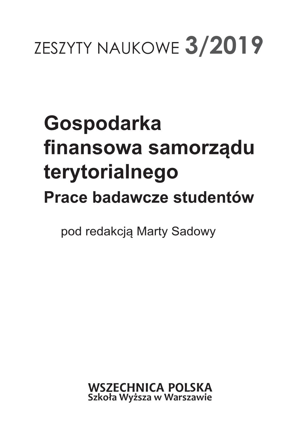 Gospodarka Finansowa Samorządu Terytorialnego Prace Badawcze Studentów