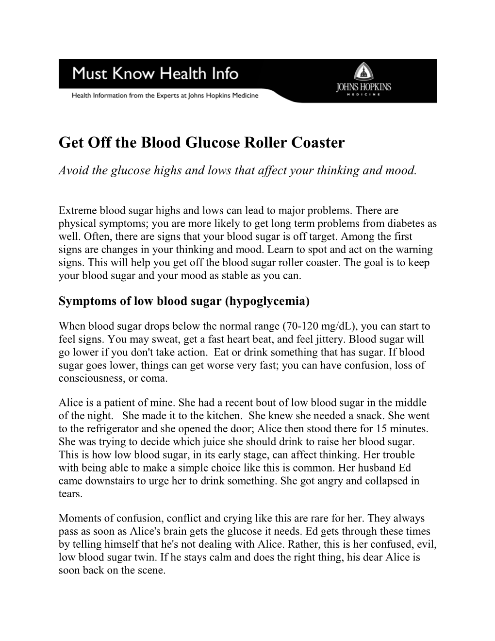 Get Off the Blood Glucose Roller Coaster Avoid the Glucose Highs and Lows That Affect Your Thinking and Mood