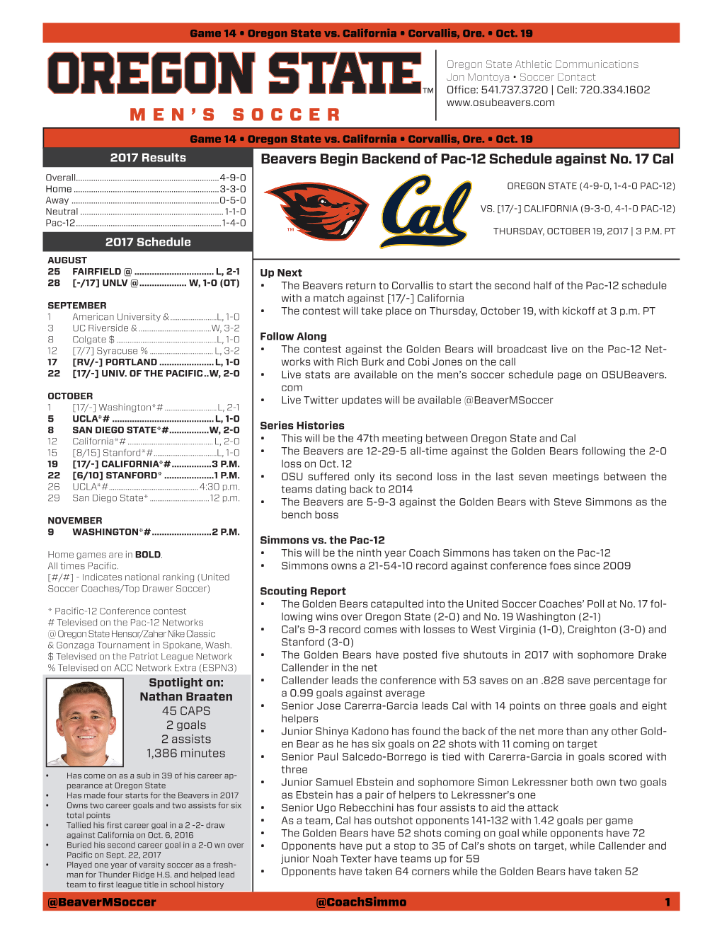 Beavers Begin Backend of Pac-12 Schedule Against No. 17 Cal Overall