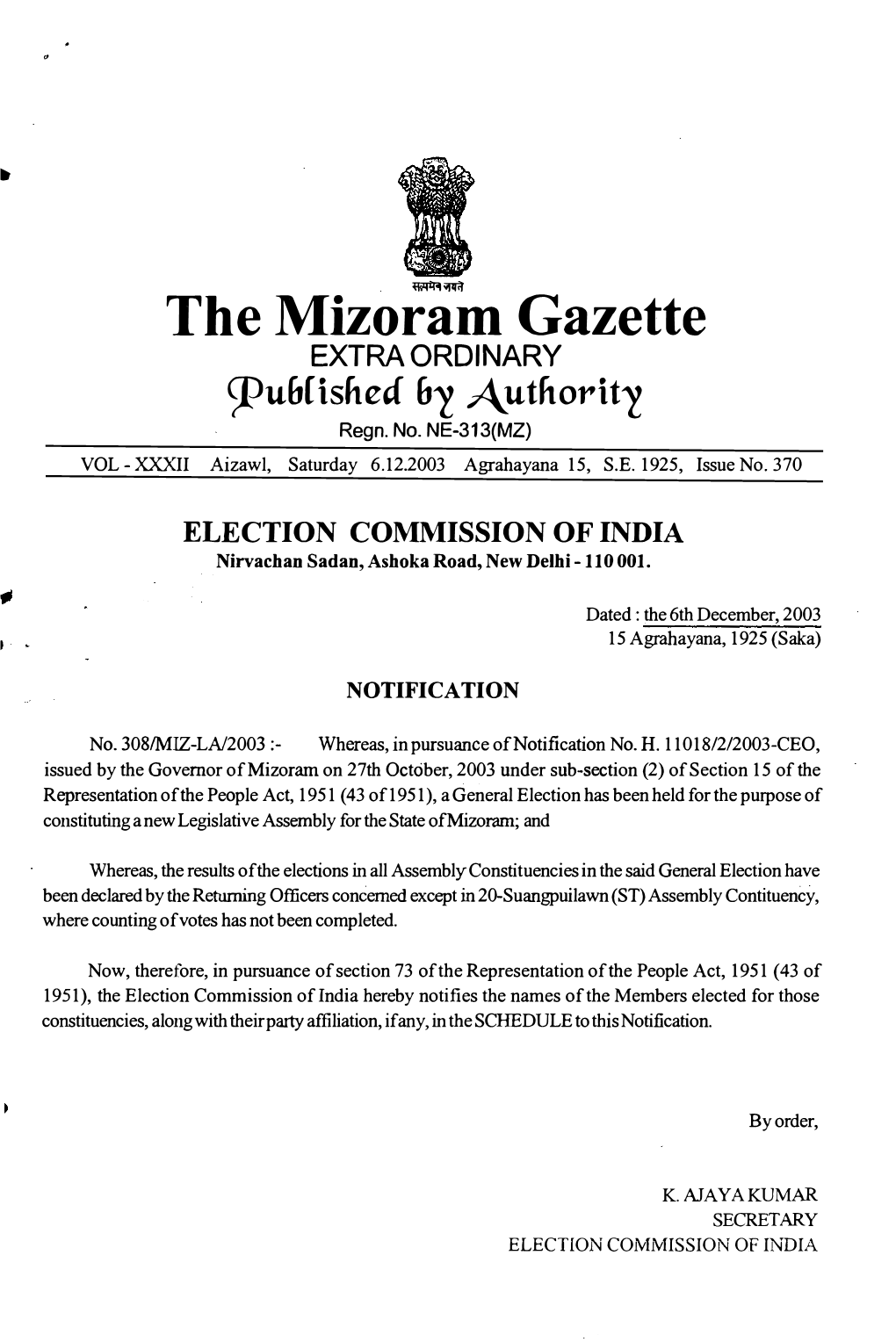 The Mizoram Gazette Wuf,Cisftea