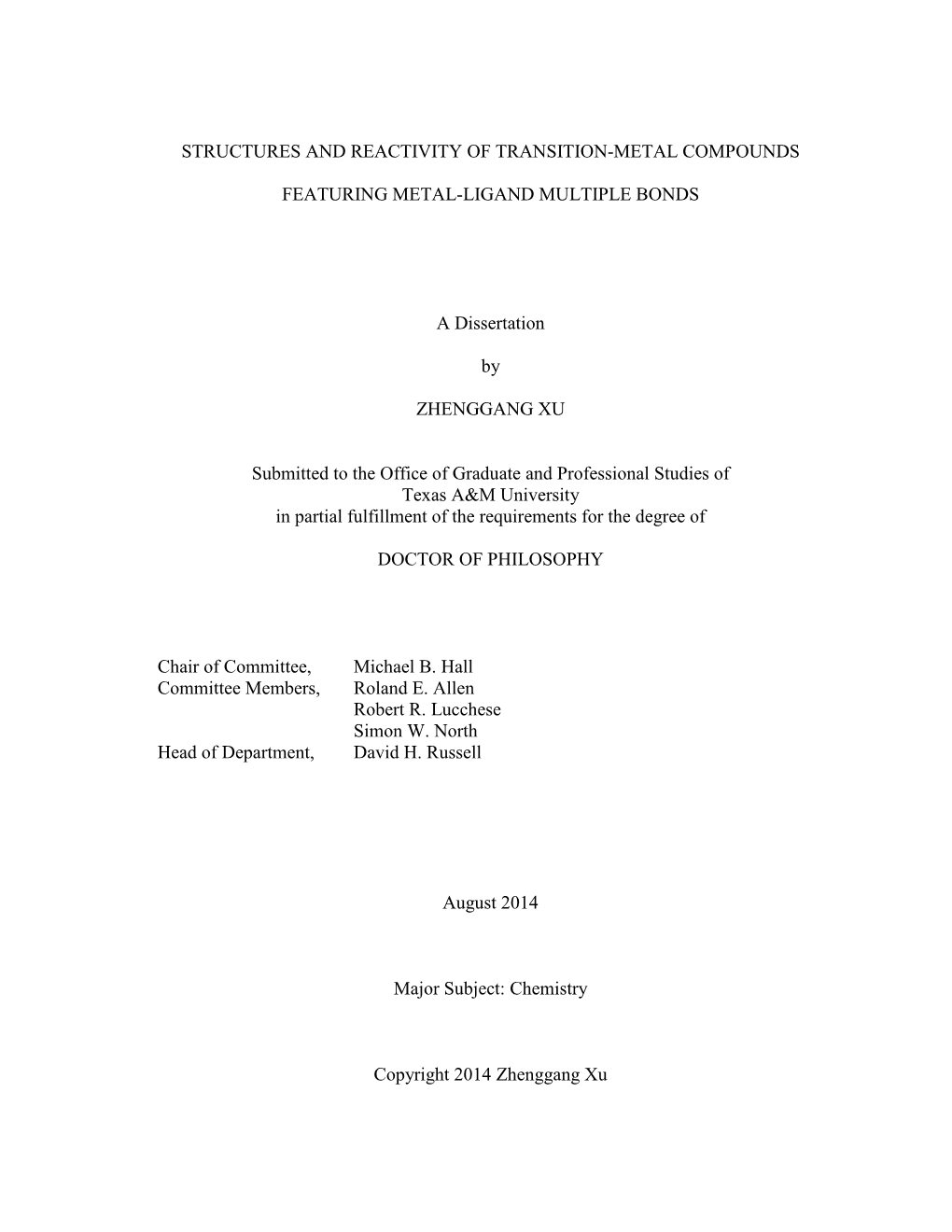 Structures and Reactivity of Transition-Metal Compounds