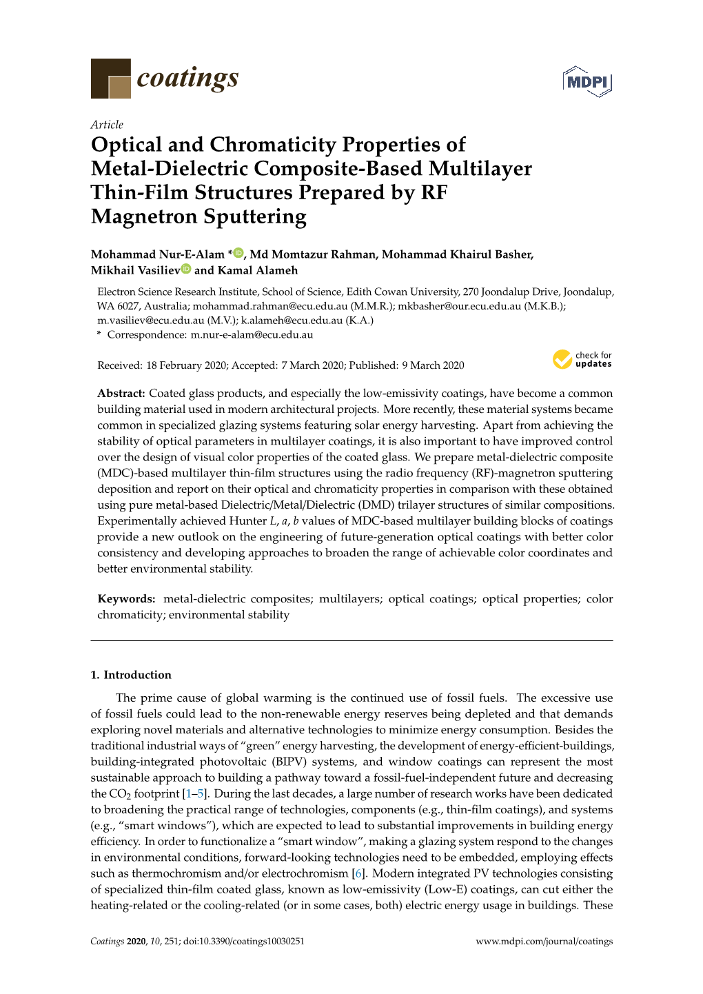 Optical and Chromaticity Properties of Metal-Dielectric Composite-Based Multilayer Thin-Film Structures Prepared by RF Magnetron Sputtering