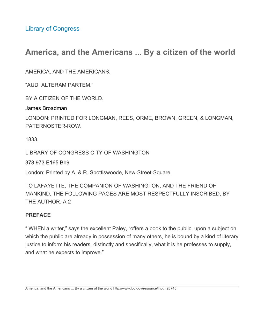 America, and the Americans ... by a Citizen of the World