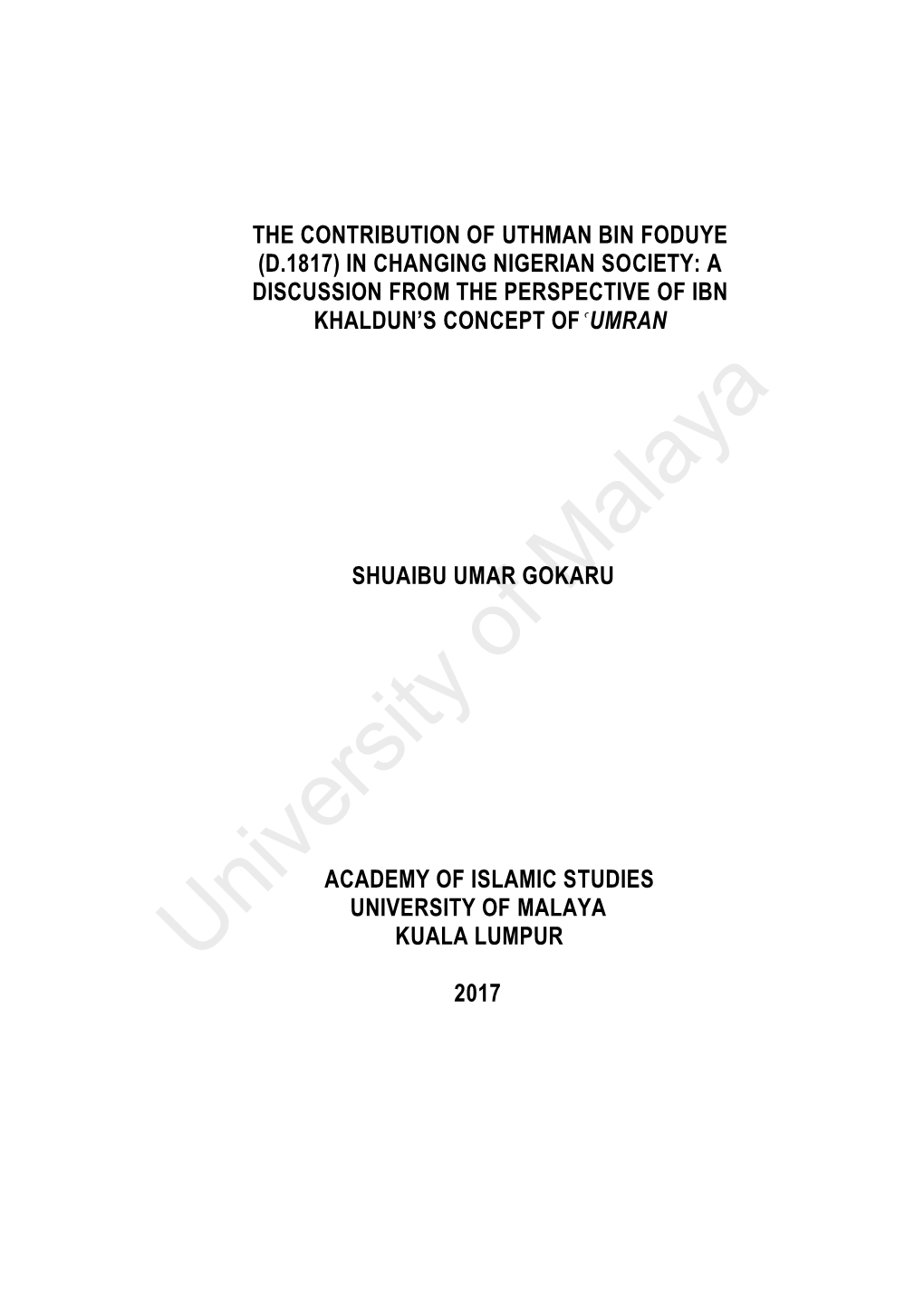 In Changing Nigerian Society: a Discussion from the Perspective of Ibn Khaldun’S Concept Ofñumran