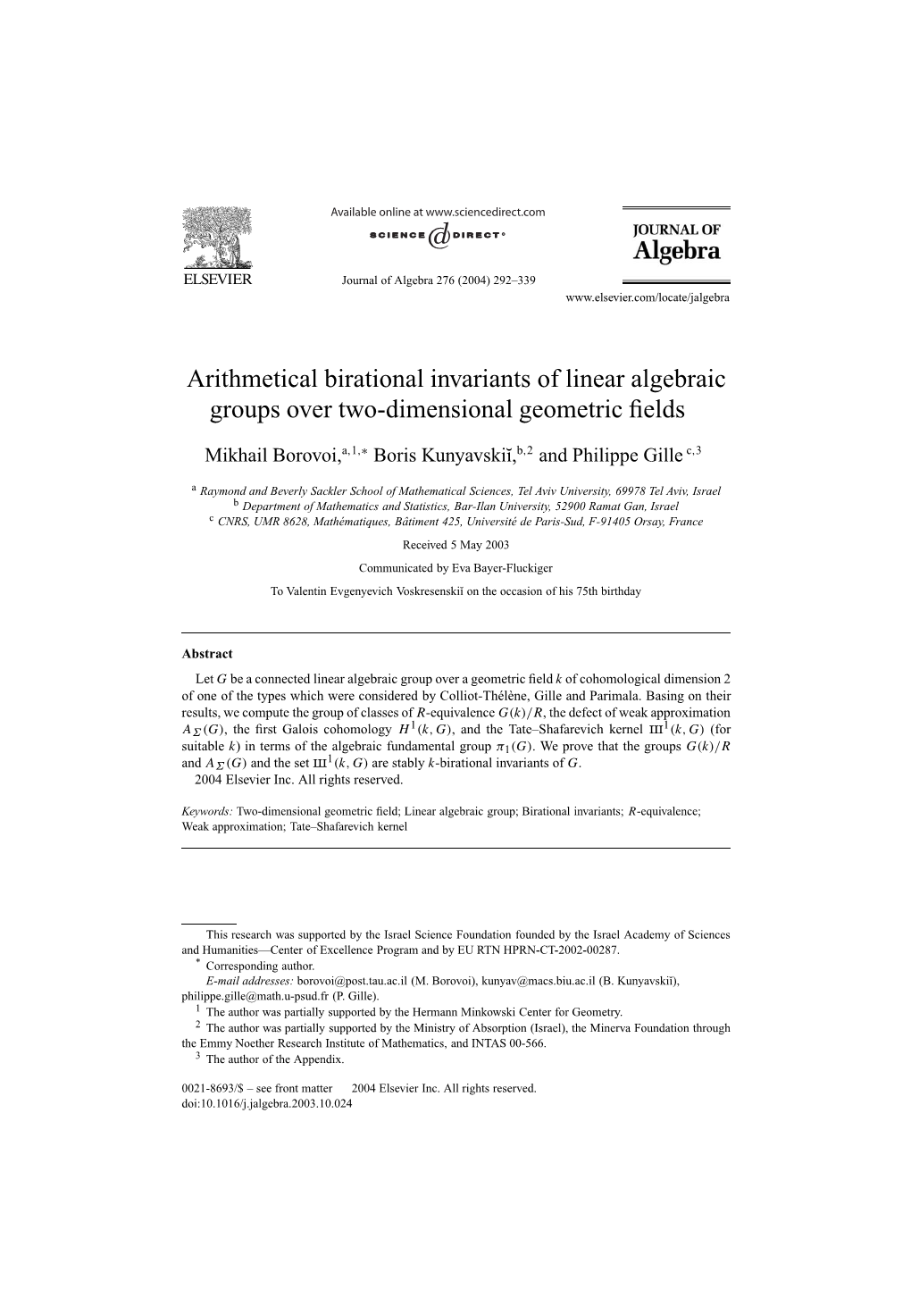 Arithmetical Birational Invariants of Linear Algebraic Groups Over Two-Dimensional Geometric ﬁelds ✩