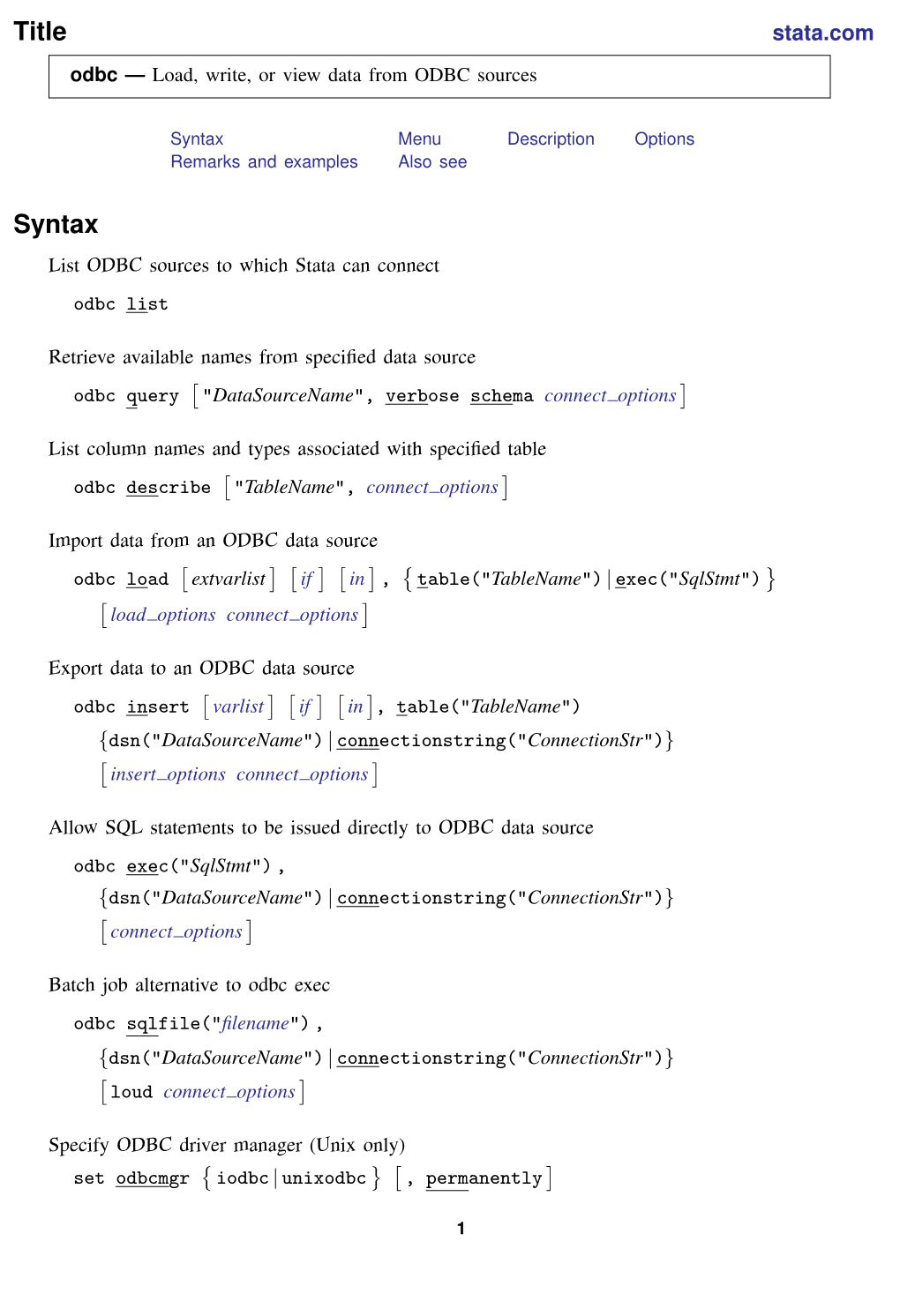 Odbc — Load, Write, Or View Data from ODBC Sources