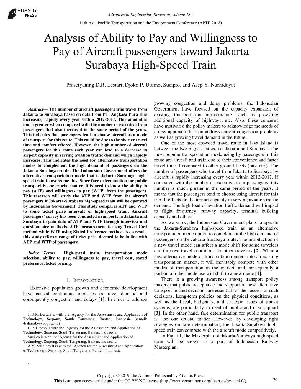 Analysis of Ability to Pay and Willingness to Pay of Aircraft Passengers Toward Jakarta Surabaya High-Speed Train