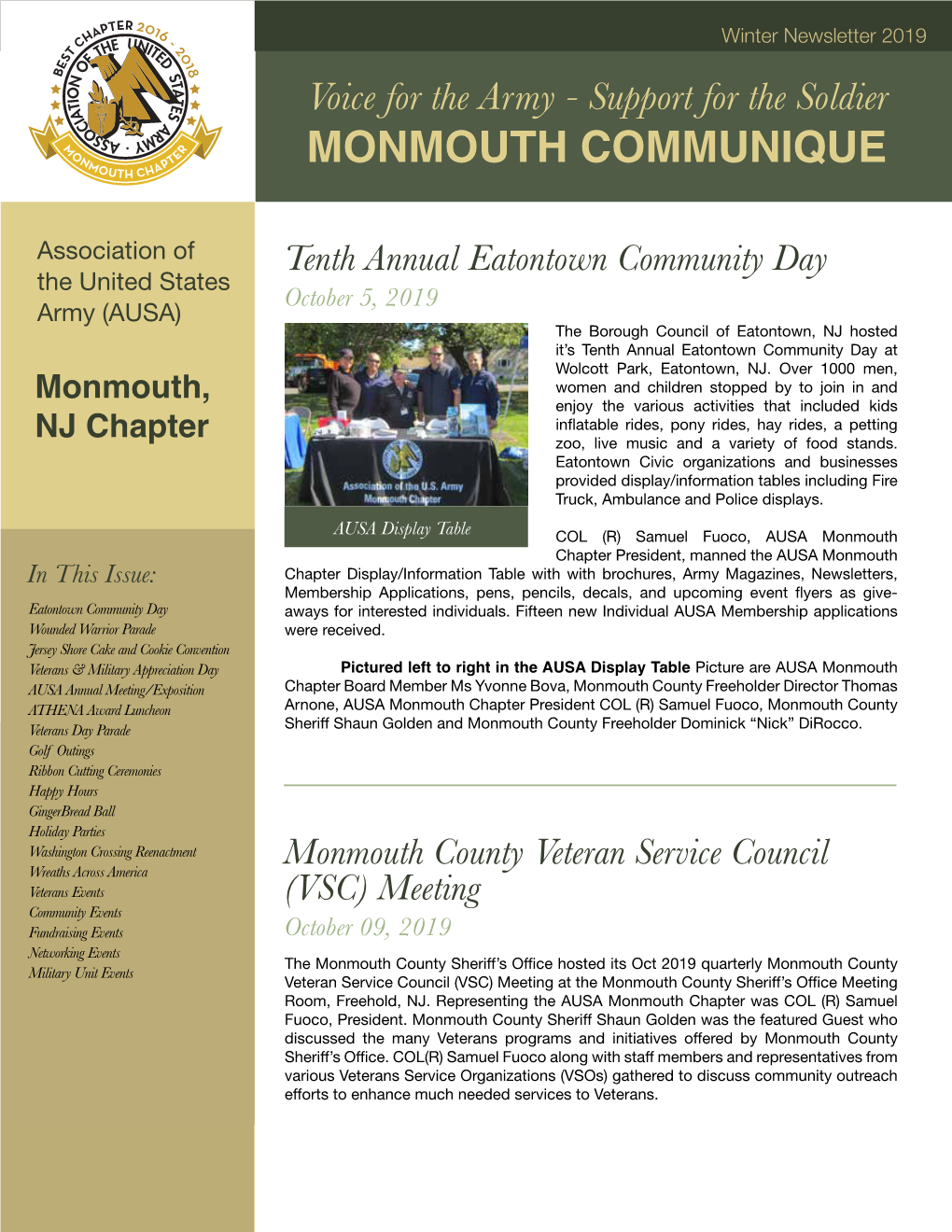 Winter Newsletter 2019 C 2 T 0 S 1 E 8 B Voice for the Army - Support for the Soldier