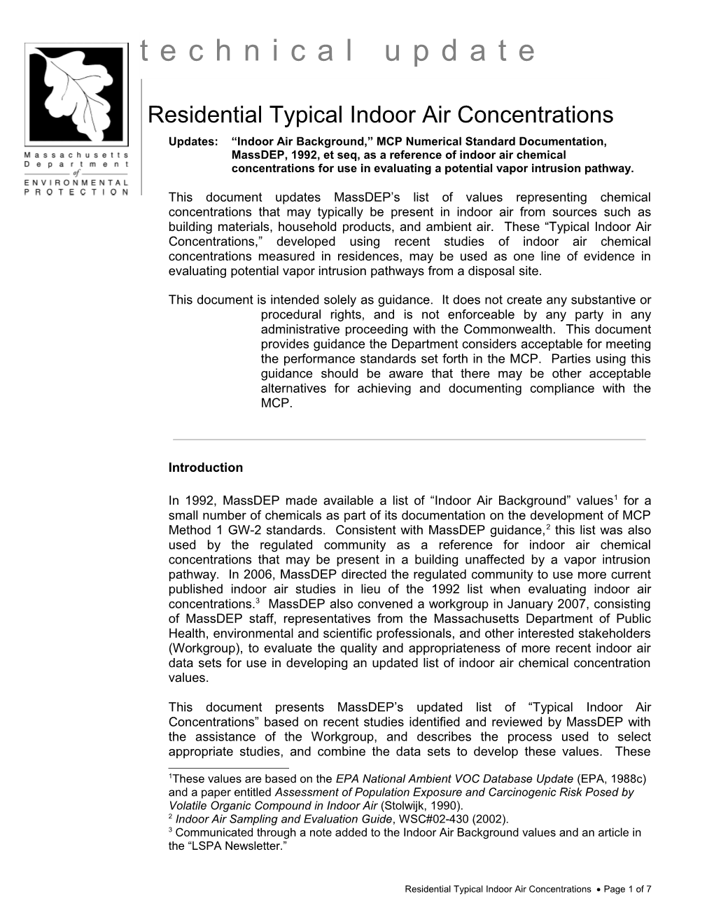 Freshwater Sediment Screening Benchmarks for Use Under the Massachusetts Contingency Plan