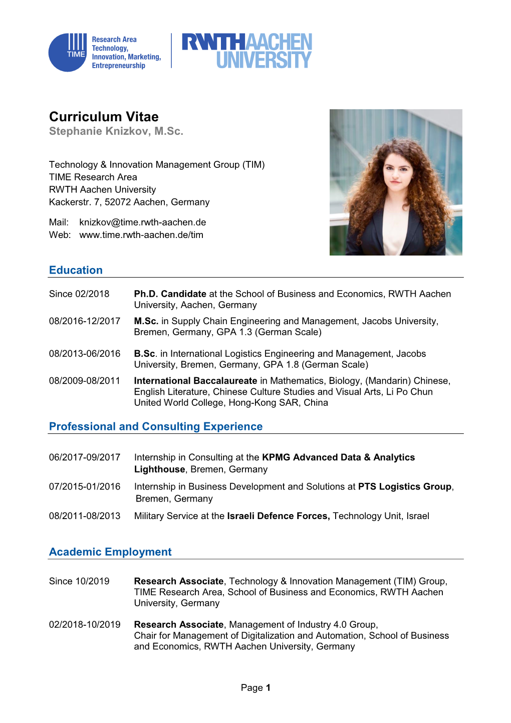 Curriculum Vitae Stephanie Knizkov, M.Sc