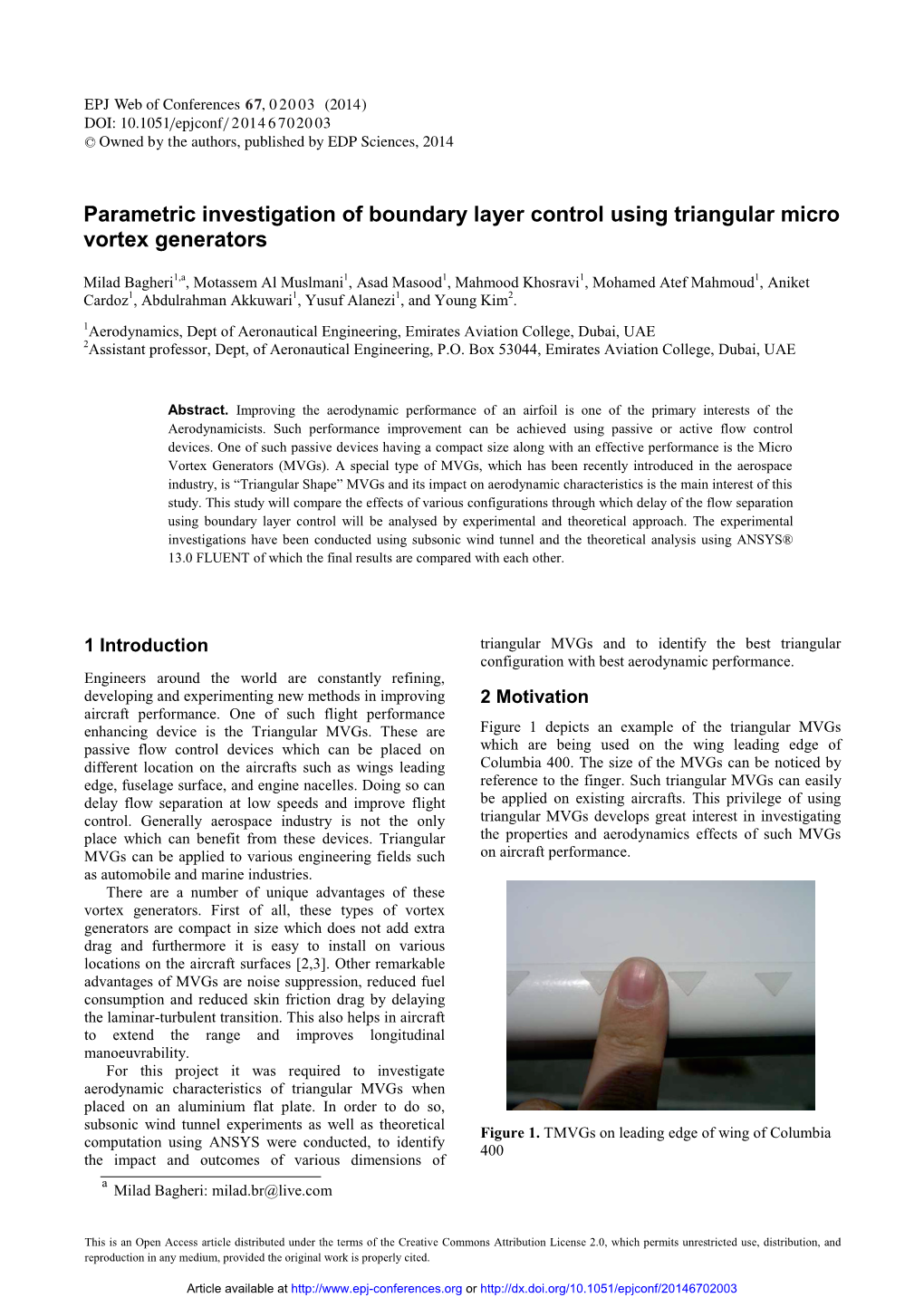 Parametric Investigation of Boundary Layer Control Using Triangular Micro Vortex Generators