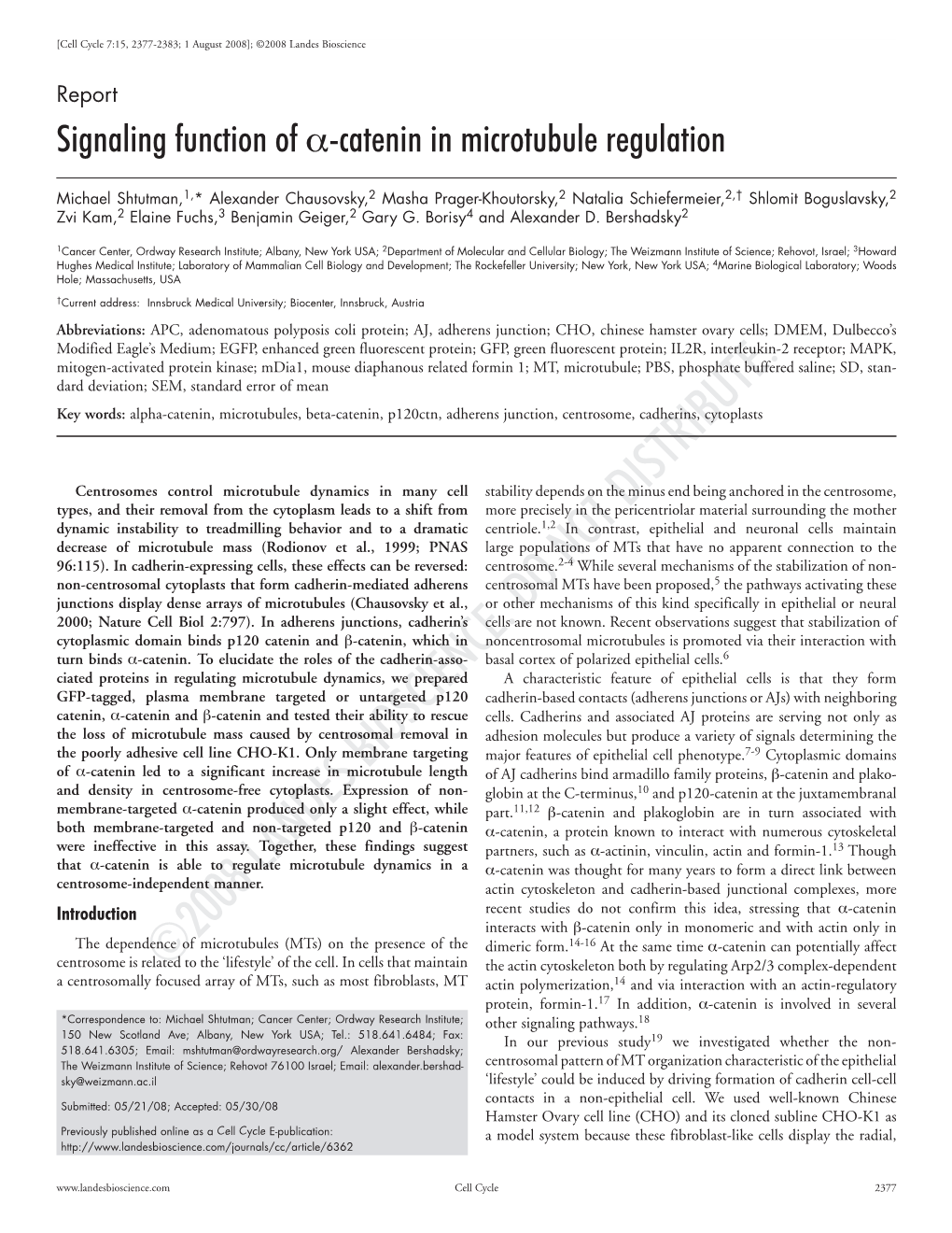 Signaling Function of Α-Catenin in Microtubule Regulation