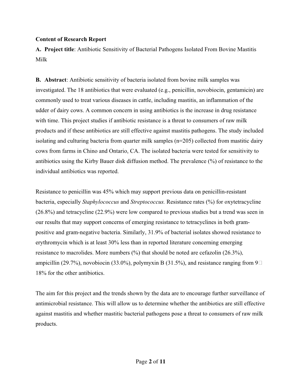 Antibiotic Sensitivity of Bacterial Pathogens Isolated from Bovine Mastitis Milk