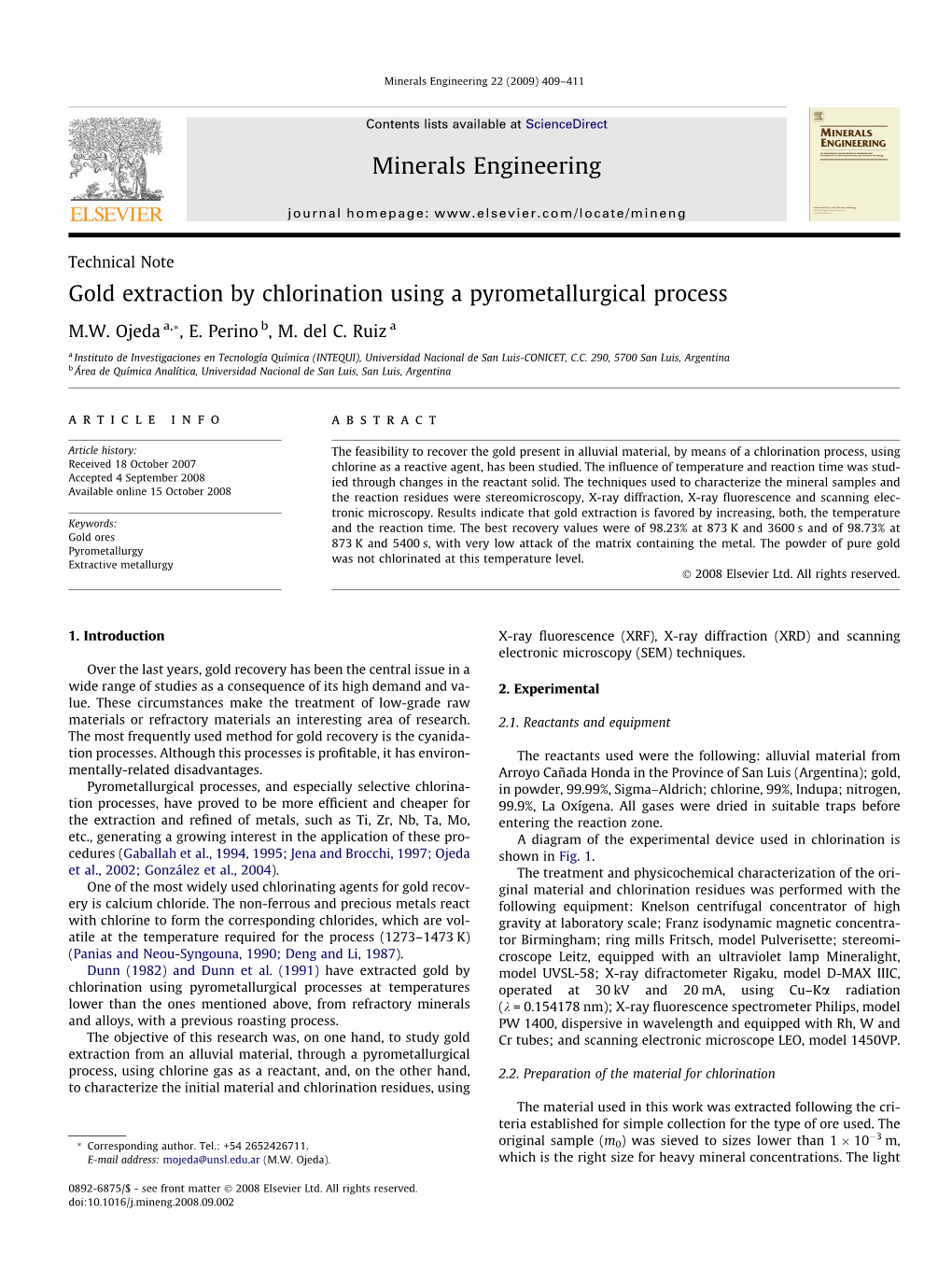 Gold Extraction by Chlorination Using a Pyrometallurgical Process